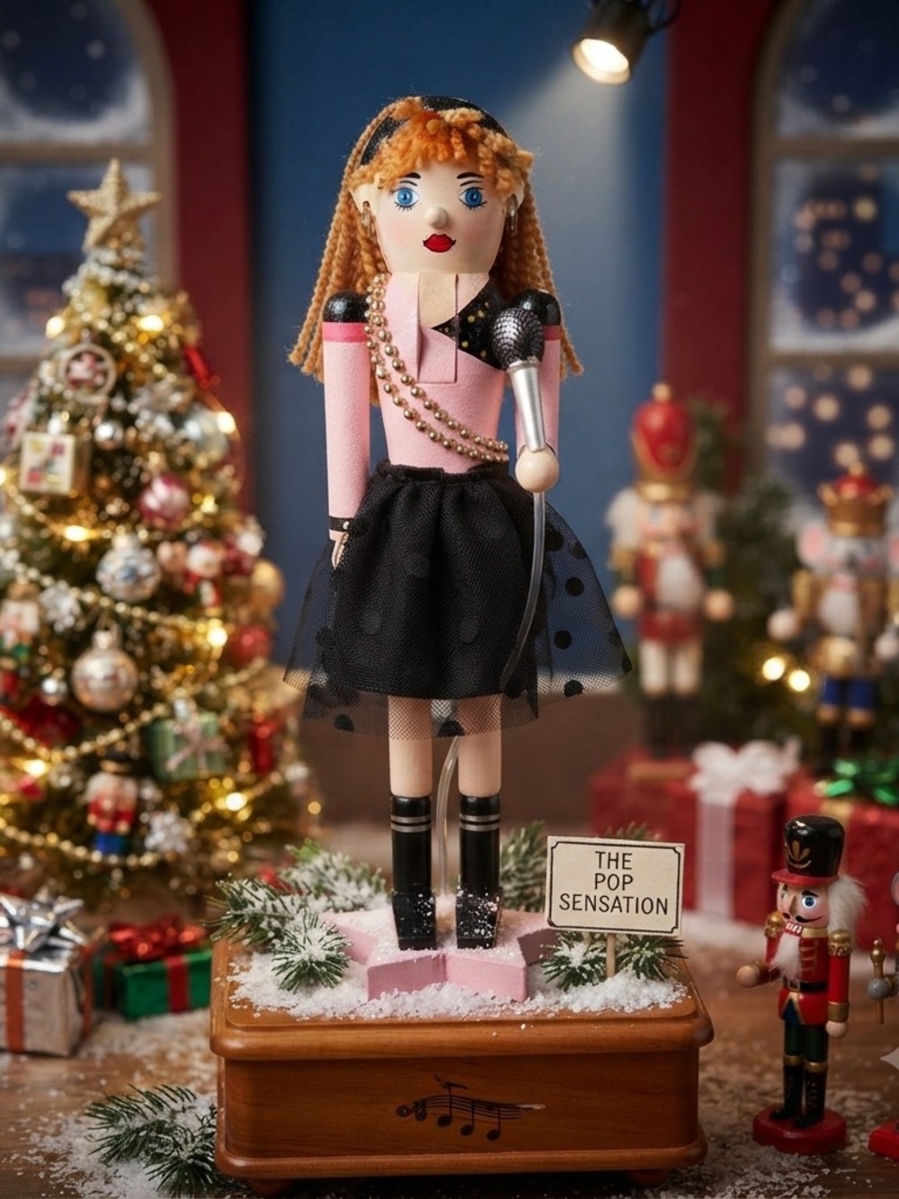 Large Pink and Black rock ‘n’ roll Nutcracker Doll